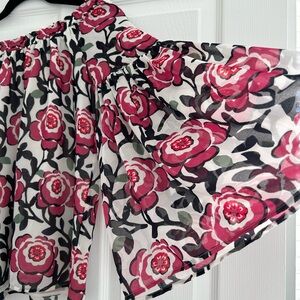 LOFT Pink and Black Floral Off the Shoulder Blouse